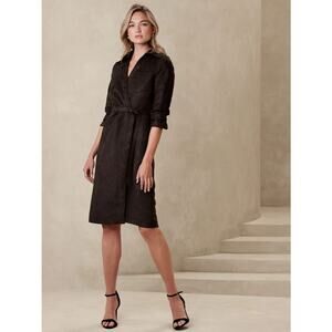 NWT Banana Republic Vegan Faux Suede Wrap Dress Long  Sleeve Midi Collared Brown